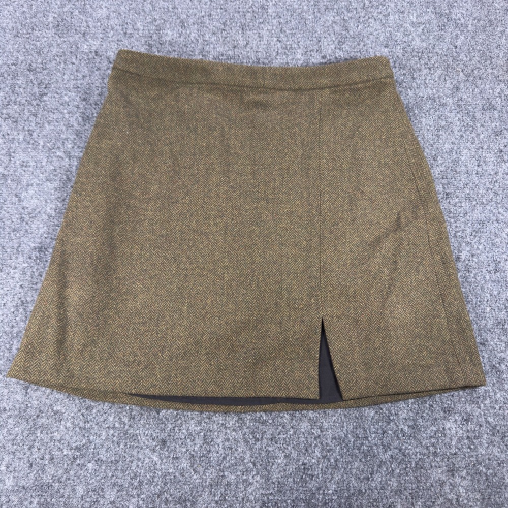 Banana Republic Olive Herringbone Wool Blend Mini Skirt Front Slit Size 6 NWT